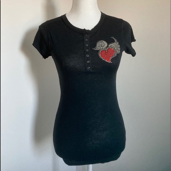 ANKH WOMEN HEART SOUL RHINESTONES T-SHIRT SZ S - Picture 2 of 7
